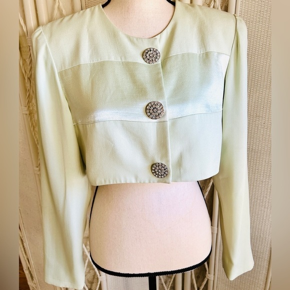 Vintage 70s Mint Green Jumpsuit & Crop Jacket: Saks Fifth Ave Palazzo Pants sz10 - Picture 5 of 17